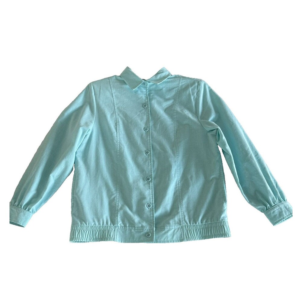 Vtg Pykettes Womens 10 Fall Bomber Jacket Elastic Waist Button Up Mint Green USA